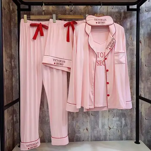 特价五件套女士_秋季新品莫代尔睡衣女士简约字母刺绣印花五件套睡衣