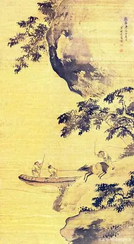 描绘生活化场景的山水画,范箴绘《泛舟待渡》