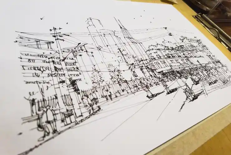 三白速写,预约周末上海小街景[歪嘴]#手绘##钢笔画##上海