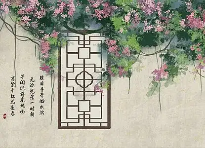 ps雨窗素材古风窗外水墨氛围感背景插画