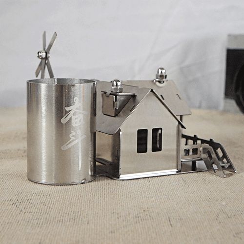 不锈钢切割笔筒小屋小房子模型摆件金属金属工艺工艺品摆件