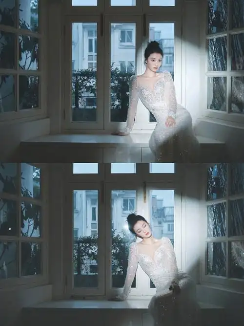 王楚然背上有蝴蝶结##王楚然白色碎钻礼服