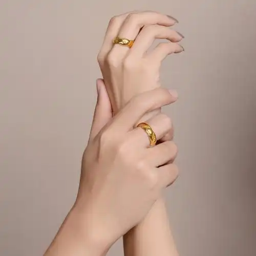 东祥结婚戒指金戒指女细黄金中指指环足金硬金手饰