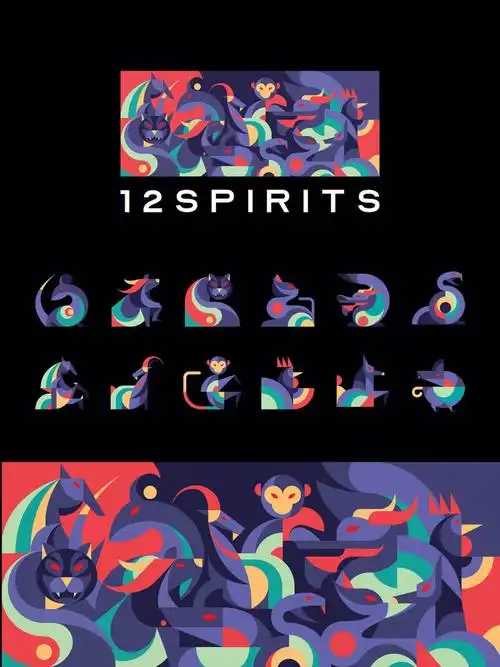 十二生肖图鉴抽象动物插画设计包装设计