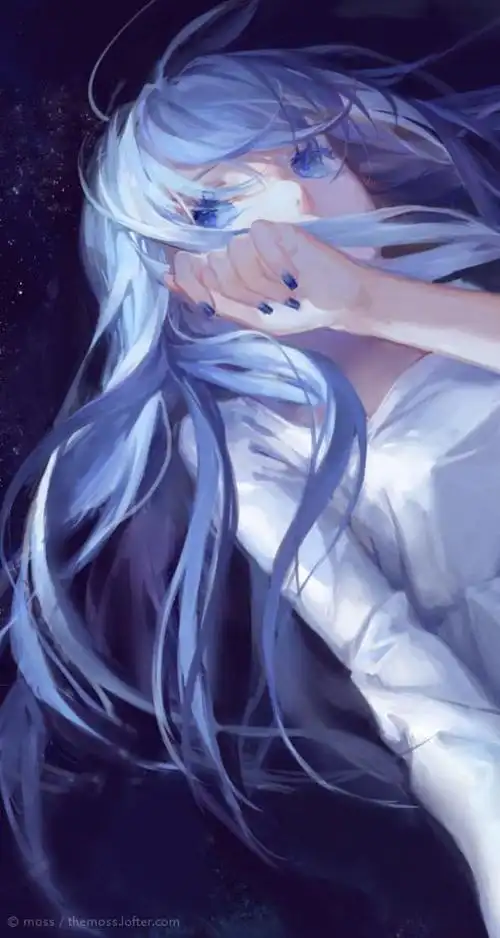 动漫二次元壁纸插画唯美少女蓝毛