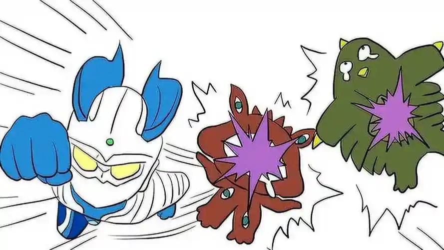 q版赛罗奥特曼对战两只怪兽儿童卡通简笔画