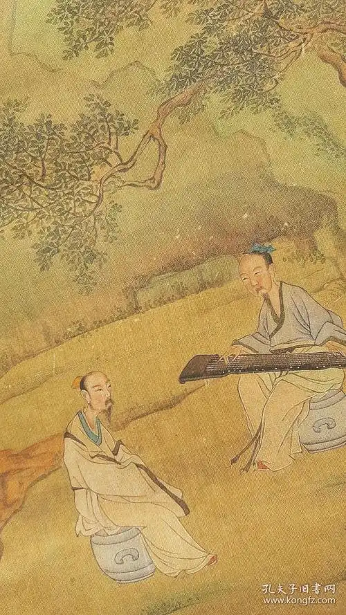 明仇英听琴图纸本大小53615792厘米宣纸原色微喷印制定制产品不支持