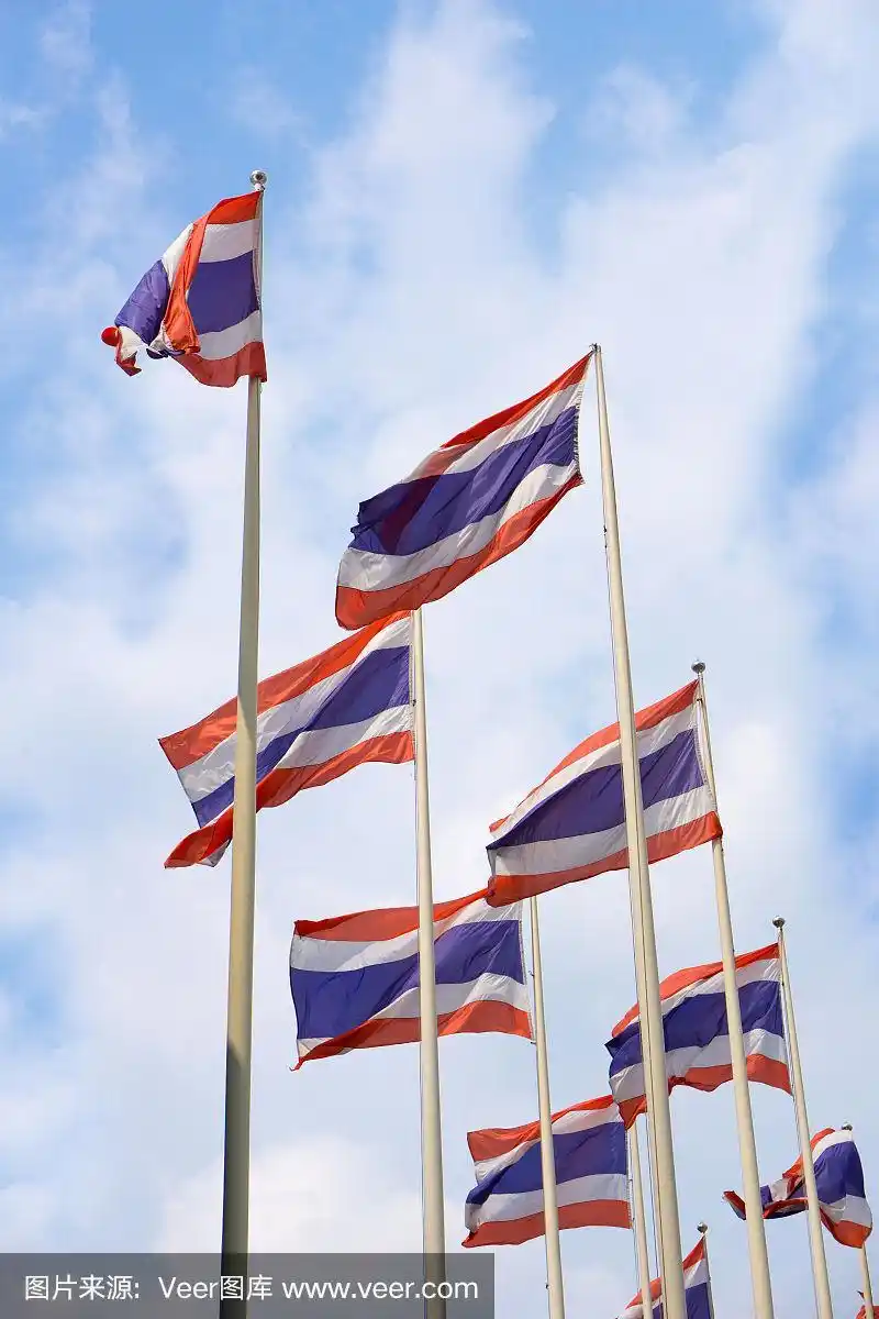以蓝天为背景的泰国国旗