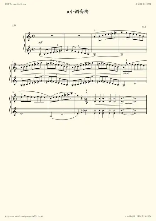 钢琴谱 - no.90-2 a小调音阶(拜厄钢琴基本教程)