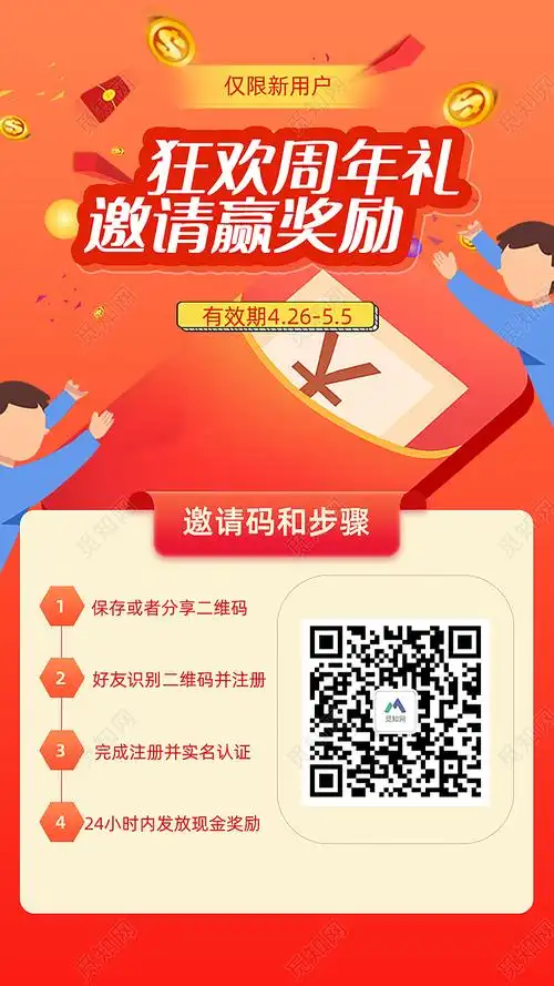 红色卡通app邀请码现金红包活动ui手机海报邀请ui