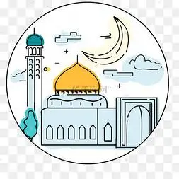 卡通抽象伊斯兰清真寺线条涂鸦