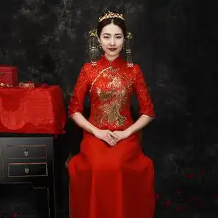 唐装新娘装 中国风复古敬酒服 2018新款修身长款礼服