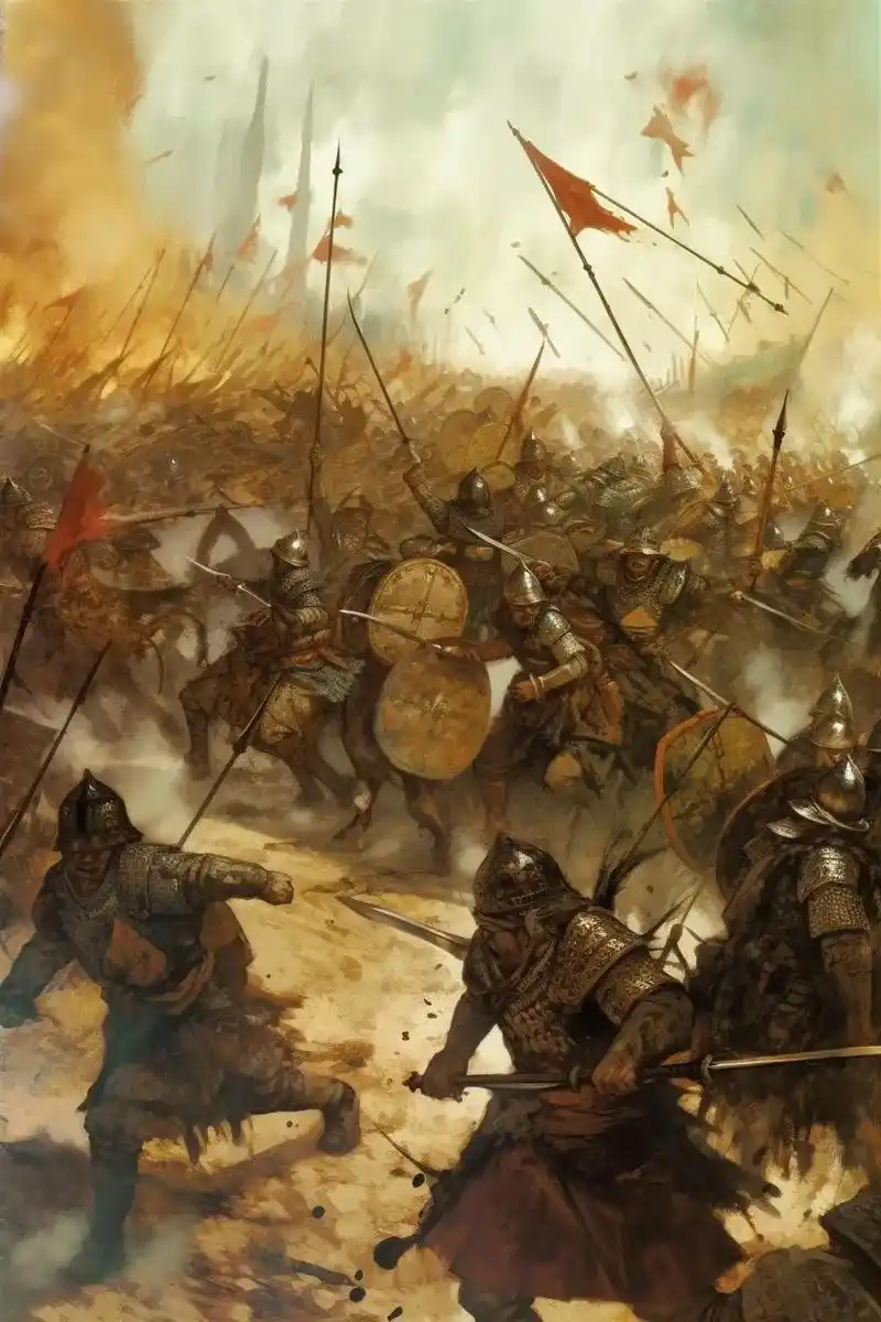 ai大场面 古战场.构图光影氛围是够了 个别人物的五官可逗死 - 抖音