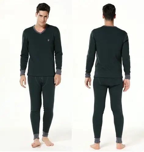 仕乐v领男士保暖内衣套装加厚加绒本命年秋衣秋裤男发热棉毛衫