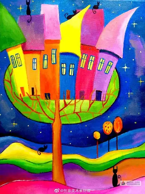 少儿美术超话#水粉画##儿童画##创意线描#创意儿童美术超话#创意美术