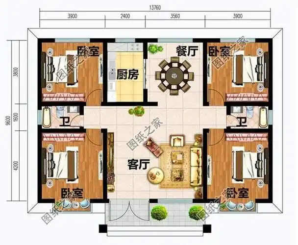农村四间一层平房设计图,简单又温馨,农村人的理想居住户型