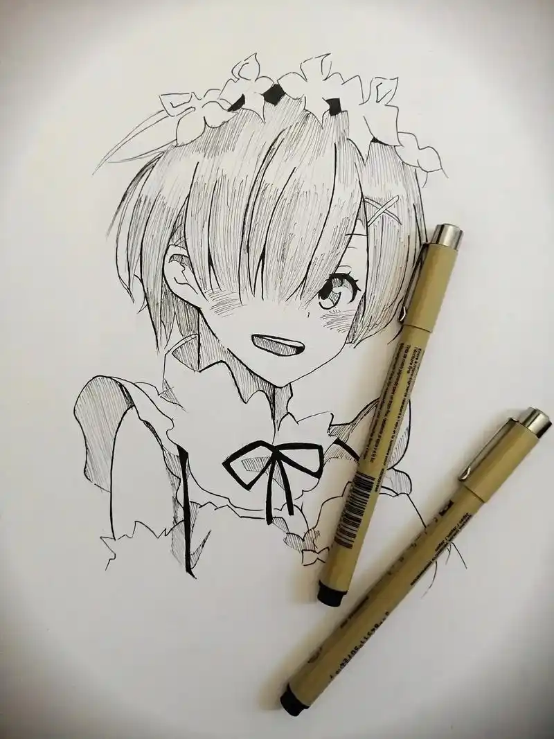 无论生活多糟糕,我们都要保持微笑#雷姆#临摹#手绘 @抖音小 - 抖音