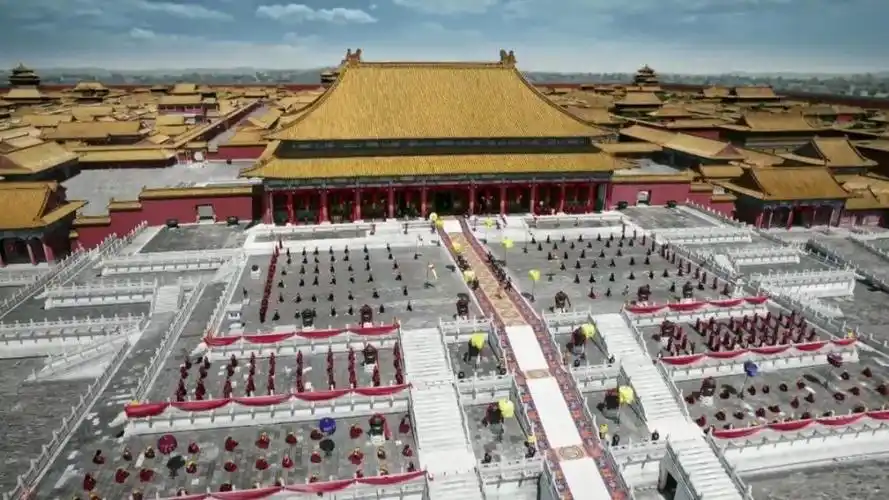 四皇帝前往太和殿历史上因为还在国丧期,因此乐器设