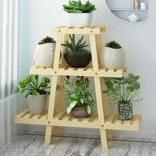 木制阳台花架实木客厅盆景架子木头花架子木质俩层地面组装落地式