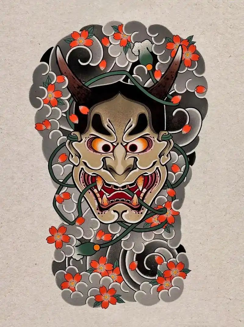 老传统般若云雾樱花满背纹身手稿分享! #日式老传统 #纹身手稿