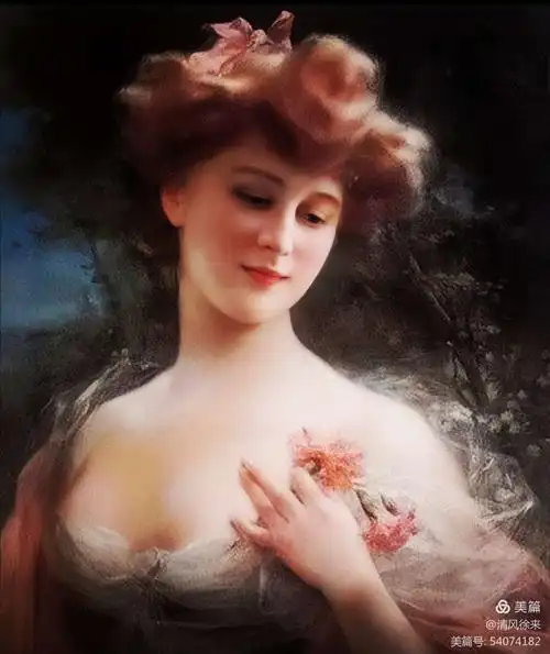 法国画家埃米尔.弗农美女油画《rose》