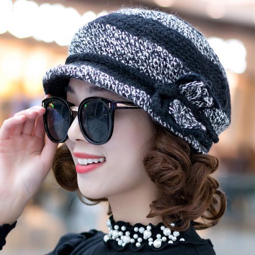 中老年毛线帽子女冬韩版手工编织加绒加厚老年针织帽奶奶帽婆婆帽