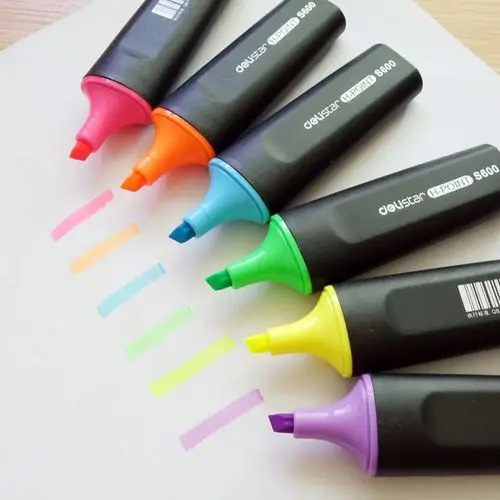 得力s600荧光笔彩色醒目标记笔双头重点知识标注红蓝绿淡色记号笔