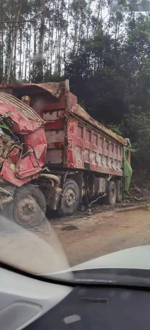 昨晚古龙鸭母界车祸 泥头车驾驶室撞扁_网友_太陡_照片