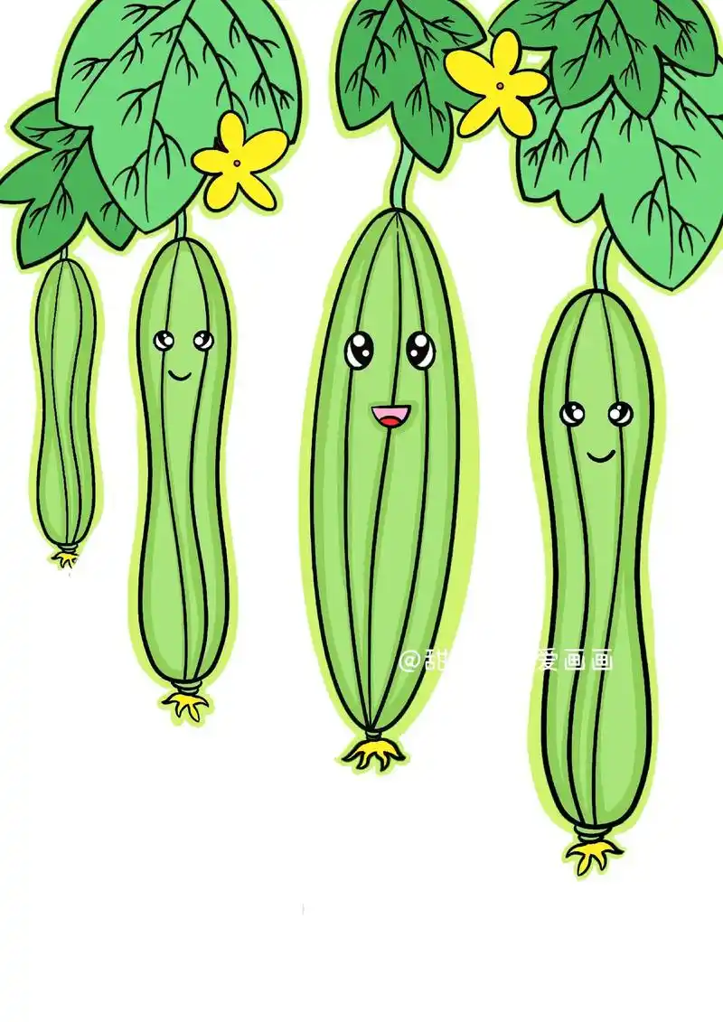 今天画丝瓜哦,所有绘画均有线稿#画画 #儿童画 #简笔 - 抖音