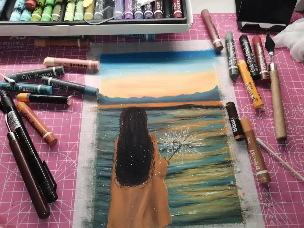 油画棒临摹.第一次跟@小禾十里 画背影,这个背影很像我从十几 - 抖音