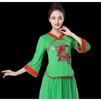 2019新款广场舞服装民族舞蹈服装扇子舞衣服中老年跳舞演出衣服女