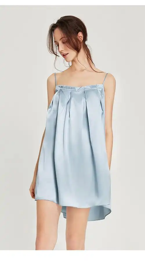 女夏季桑蚕丝睡裙真丝睡衣性感抹胸甜美家居服宽松短裙杏色均码均码