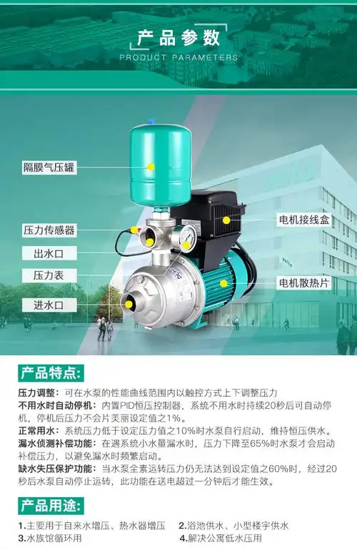 德国威乐(wilo)水泵mhi1602/1603/1604不锈钢背负式全自动变频增压泵