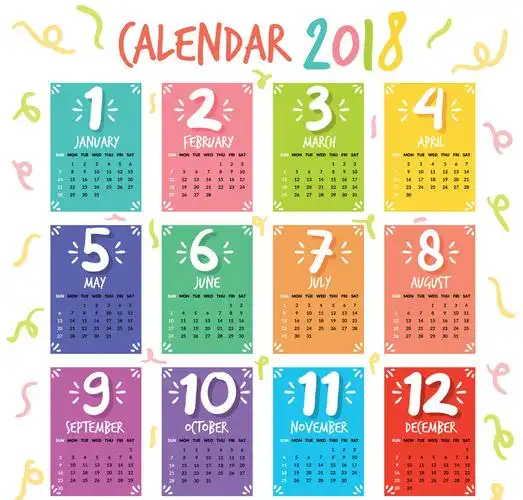 彩色块2018年年历矢量素材