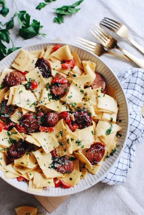 creamy cajun pappardelle with andouille sausage