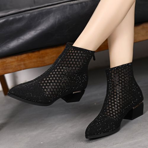 网纱透气单靴子女凉鞋138元春秋女靴子真皮平底小镂空妈妈鞋168元春夏