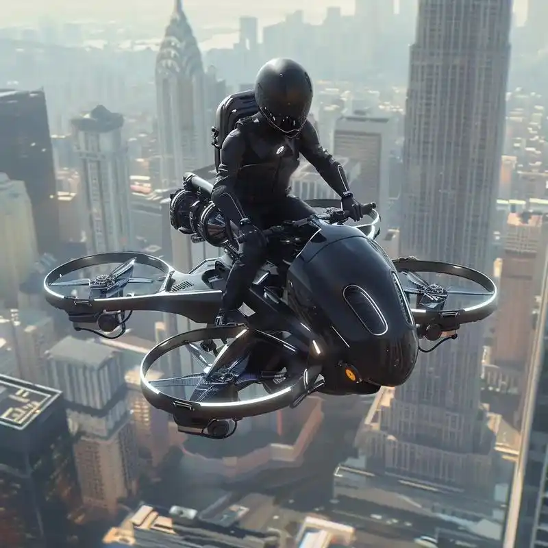 未来飞行器概念设计,采用摩托车的骑行姿势,极佳的操控感以及灵活性