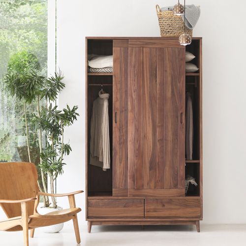 九木工坊 | 北欧组合衣柜全实木单人卧室推拉2米橡木大衣橱别墅