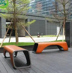 创意商场木纹椅子玻璃钢休闲椅商业广场美陈定制户外公园座椅摆件