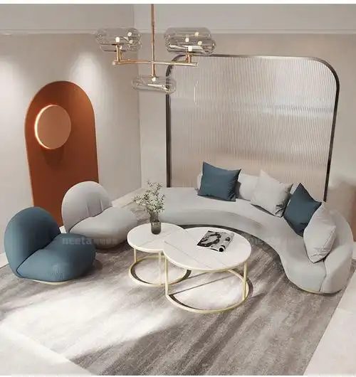 北欧圆弧形科技布沙发轻奢酒店美容院接待创意现代个性设计师异形 1单