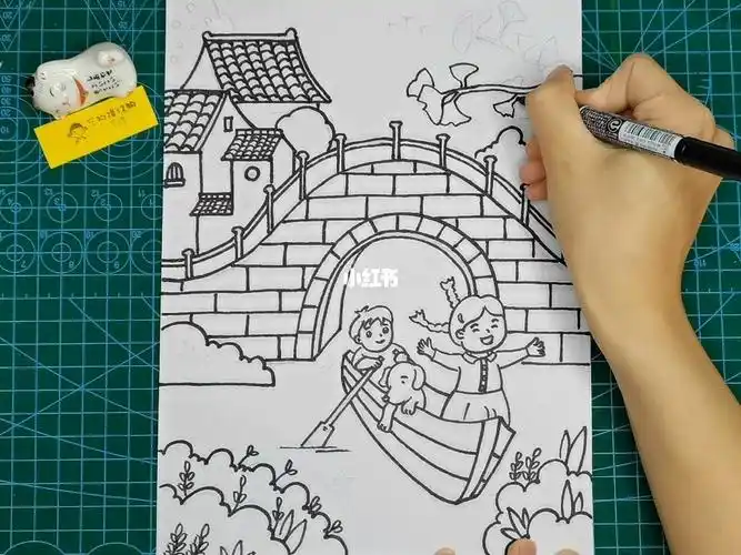 主题儿童画桥小桥流水