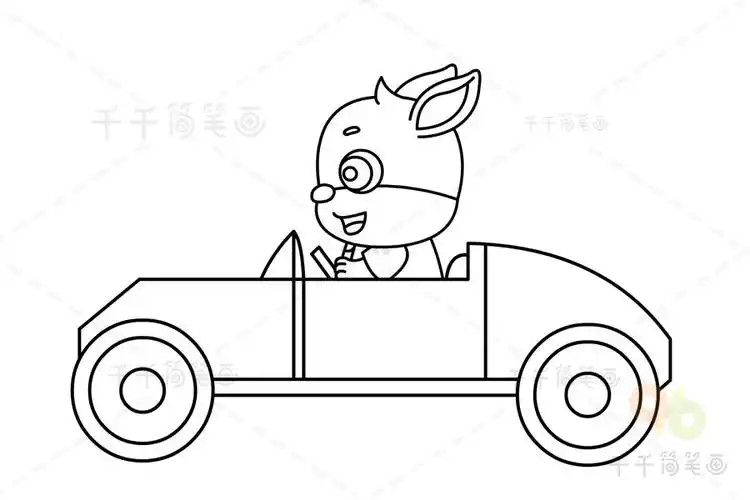 开汽车的袋鼠简笔画_情景动物简笔画