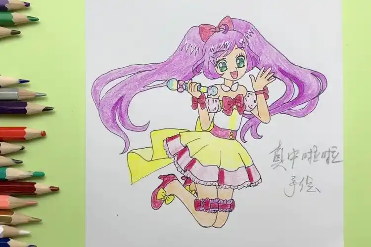 手绘教程:美妙天堂二次元简笔画,变身后的真中啦啦太可爱了