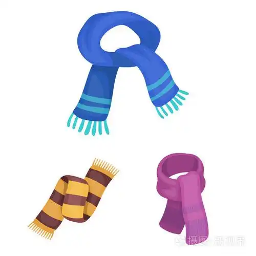 围巾和披肩卡通图标集的设计.服装和辅助向量符号库存 web 插图