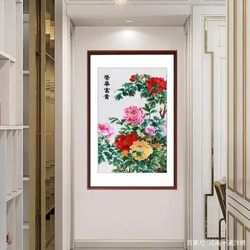 玄关挂什么画好?牡丹花开富贵家,吉祥如意好运来,真是太美了