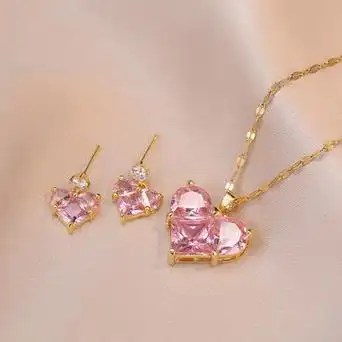 项链女网红小红书爱心锆石耳环可爱小众设计感百搭简约时尚锁骨链