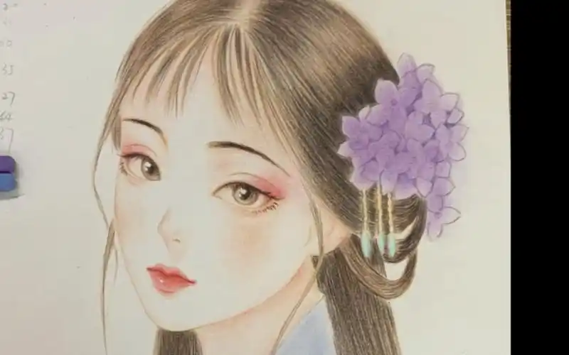 彩铅画一个古风美女,有喜欢的吗