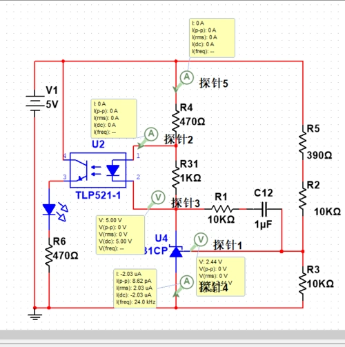 求助multisim仿真tl431电路,导致阴极没有电流,光耦也没有电流