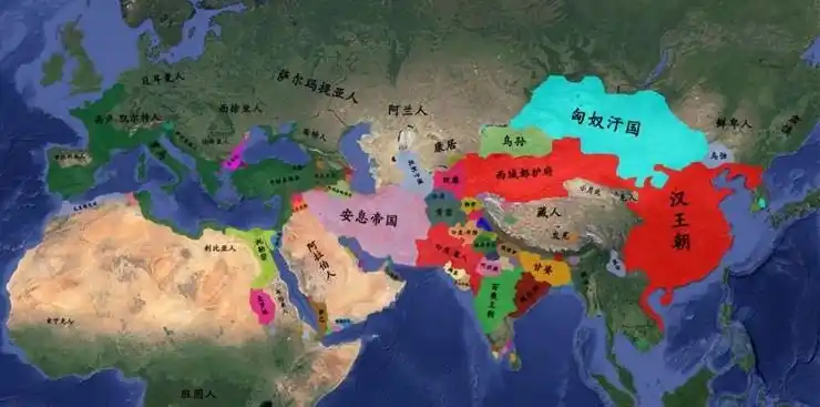 图/罗马帝国(绿色)与大汉王朝(红色)