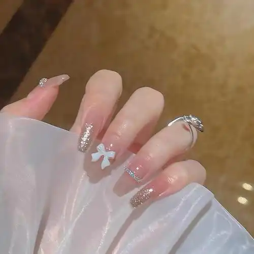 手工定制美甲 网红法式小钻蝴蝶 假指甲高雅穿戴甲学生党新娘孕妇